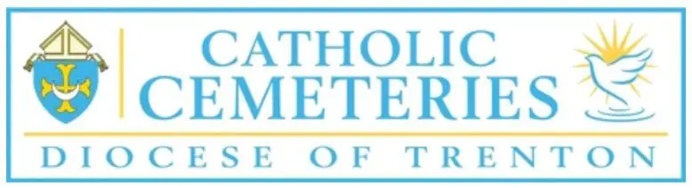 Logo for Catholic Cemeteries Diocese of Trenton, featuring a cross and dove in blue and yellow.